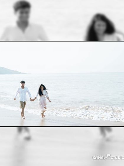 A beautiful shot of the couple walking hand-in-hand towards the waves, symbolizing the start of their journey together.
