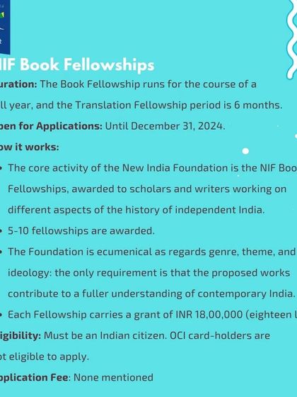 The NIF Book Fellowships are awarded to scholars and writers working on the history of independent India, with a substantial grant of INR 18,00,000.