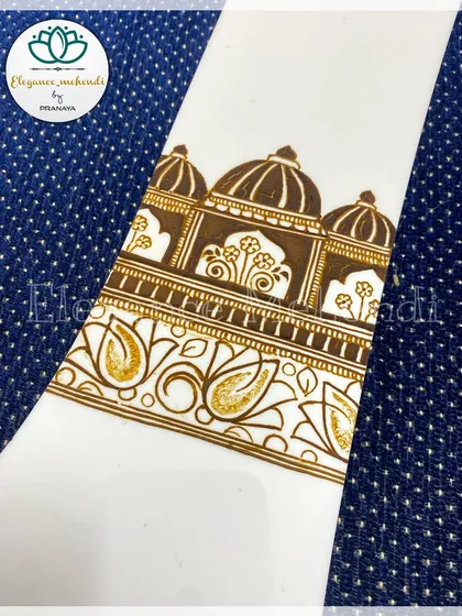 An elegant startup band for a bridal mehendi, featuring architectural domes and delicate floral patterns.