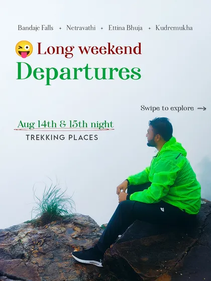Announcing our long weekend departures for August 14th and 15th, with a trekker enjoying the misty mountain view.