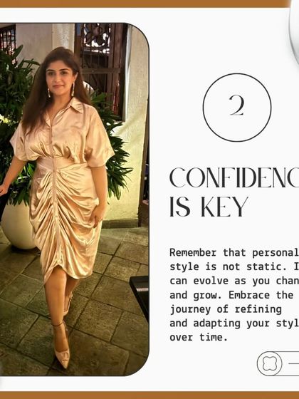 Confidence is key to personal style. This ruched satin dress in a champagne gold tone is a perfect example of embracing a look that makes you feel empowered and ready to own your story.