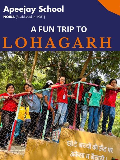 Students enjoy the view from a watchtower at Lohagarh Farms. These trips provide them with opportunities to explore new environments and learn about rural life and nature.