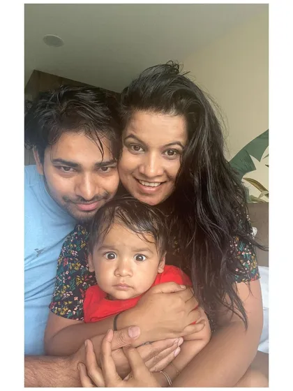 Another sweet family selfie, capturing the joy and chaos of life with a little one.
