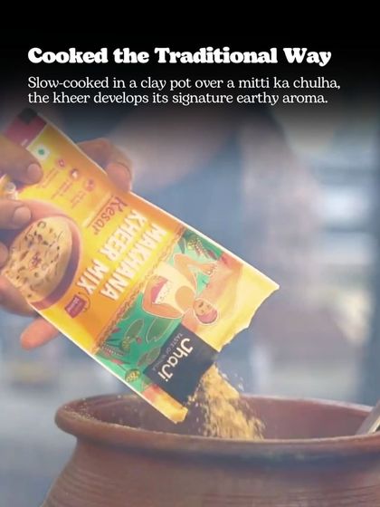 Here you can see our kheer mix being added to the pot. It is slow-cooked to develop its signature earthy aroma, just like it has been made for generations.