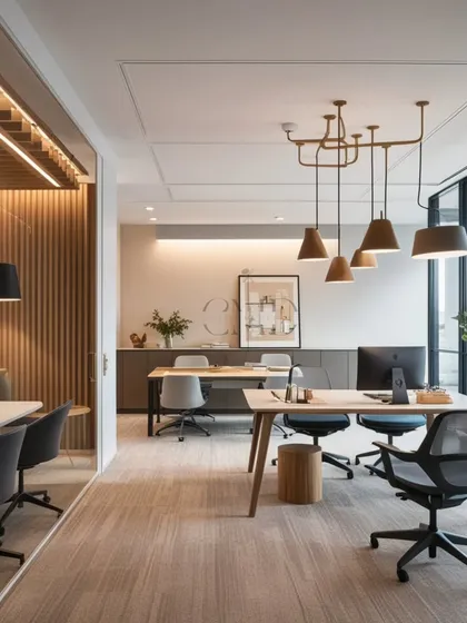 For a CA firm seeking an elegant and timeless workspace, I designed this open-plan office with an earthy palette and clean lines. The focus was on creating a tranquil yet productive atmosphere, using wood finishes and layered lighting to build a space that is both functional and inspiring.