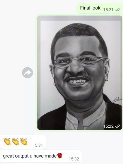 The best part of any commission is seeing the client's reaction. This is a screenshot from a happy client after I sent them the final look of their graphite portrait. Getting this kind of feedback makes all the hours worth it.