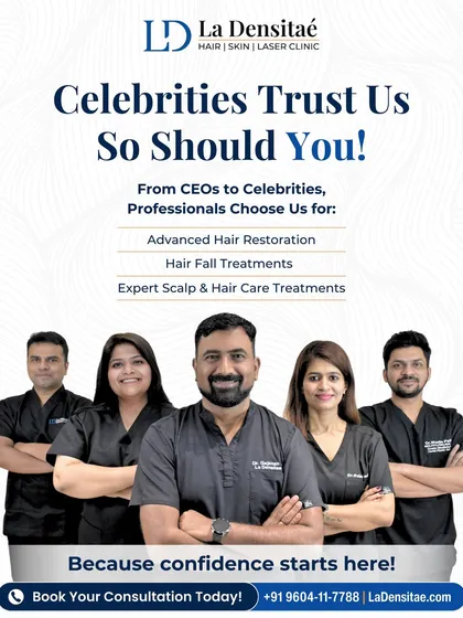 From CEOs to celebrities, professionals choose my clinic for advanced hair restoration and expert care. This image of my team represents the expertise and dedication we bring to every patient. Because confidence starts here.