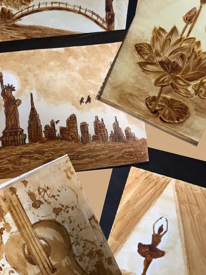 Our coffee painting workshops are always a hit. It's amazing to see the variety of art the kids create using just different shades of coffee, from cityscapes like New York to delicate flowers and graceful ballerinas.