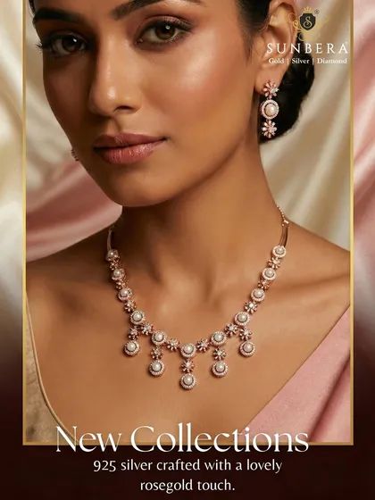 Our 925 sterling silver collection combines modern trends with classic appeal. This necklace set, with its delicate pearl accents and warm rosegold touch, is a fast-moving item for retailers looking to offer contemporary elegance.