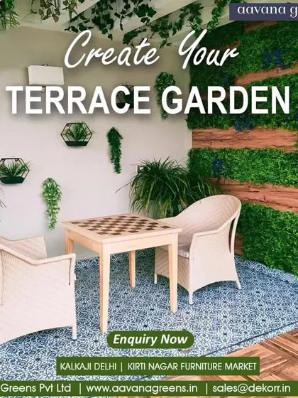 Here is a perfect example of creating a complete terrace garden. We used a combination of wall panels, hanging plants, and comfortable seating to design a functional and beautiful outdoor living area.