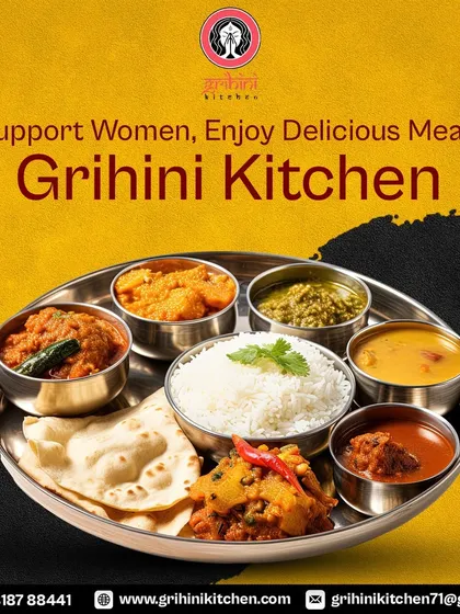 Support women, enjoy delicious meals. This thali is an example of the complete, balanced meals we serve, made with love and dedication.