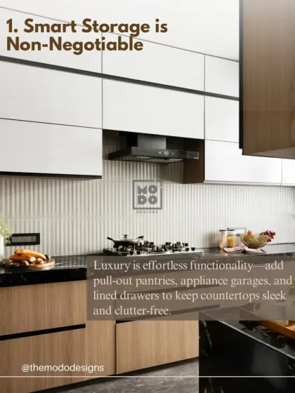 Smart storage is non-negotiable in a luxury kitchen. We incorporate features like pull-out pantries and appliance garages to keep countertops sleek and clutter-free.