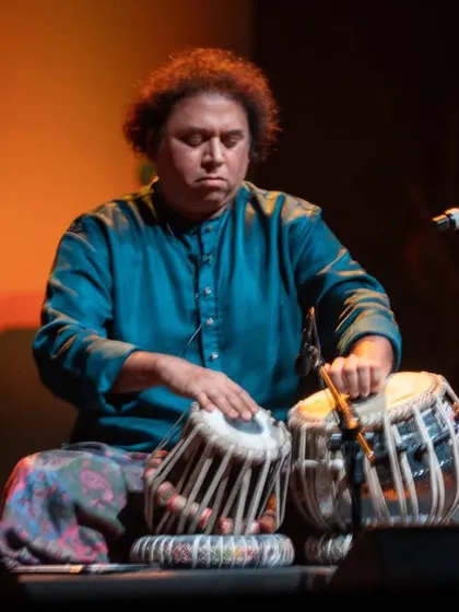 The master of rhythm, Satyajit Talwalkar, on tabla. He bridges the gap between the classical and contemporary elements of our music.