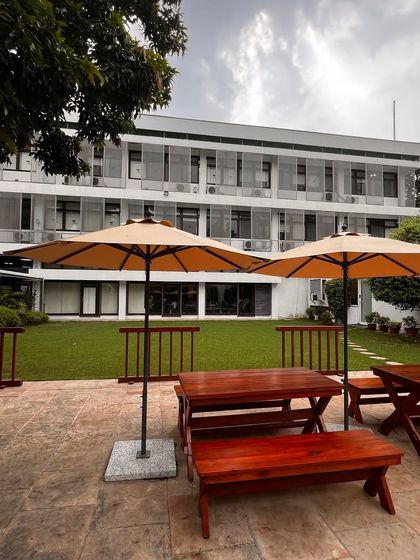 The serene outdoor space at the Goethe-Institut, a perfect setting for fostering creative ideas.