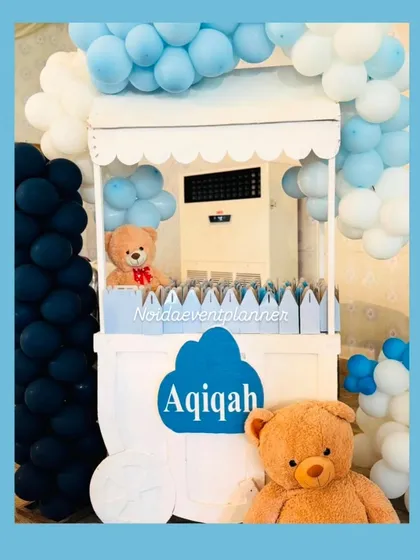 Our services include beautifully detailed elements like this custom candy and favor cart. Set up for an Aqiqah ceremony with a teddy bear theme, it can be adapted for any event, serving as a perfect spot for treats or return gifts.
