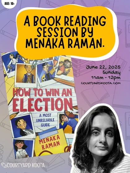 The poster for the book reading session with award winning children's author Menaka Raman. The event was a fun and engaging session for kids aged 10 and up.
