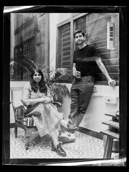 A relaxed, black and white portrait with a vintage film feel. This style is perfect for creating timeless and artistic engagement photos.