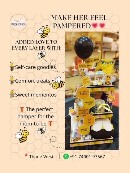 Celebrating the journey to motherhood with our 'Mom-to-Be' hamper. This bee-themed, multi-layered gift is filled with self-care goodies, comfort treats, and sweet mementos to pamper the expecting mother. It’s a perfect baby shower gift.