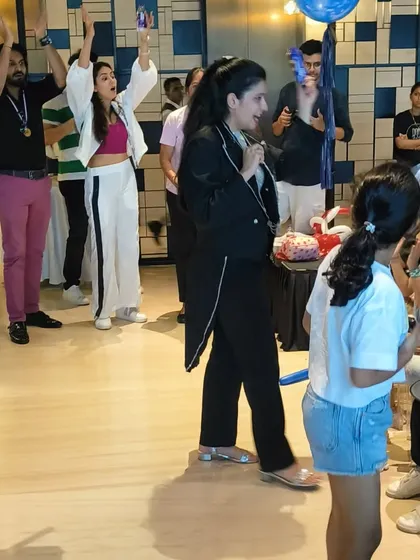 The adults have just as much fun as the kids. Here's a great shot of Shahid Kapoor and Mira Kapoor getting into the spirit of the show at their son Zain's birthday party. My goal is always to create a fun experience for the entire family.
