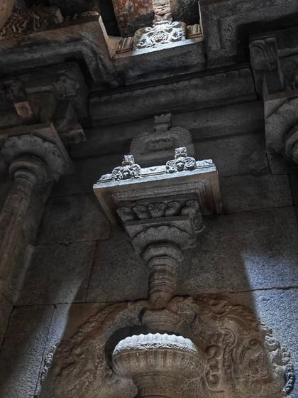 Our master printers recreated the stunning temple architecture of Hampi for the 'PAMPA' exhibition. Using historical sketches, they block printed these designs onto handwoven cotton-silk panels, a special project as one of our printers is from the Hampi region.