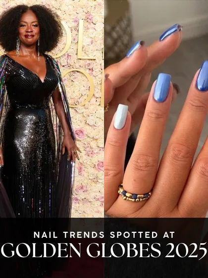A beautiful example of color play from the Golden Globes. This mismatched manicure with shades of blue is a fun way to express your style.