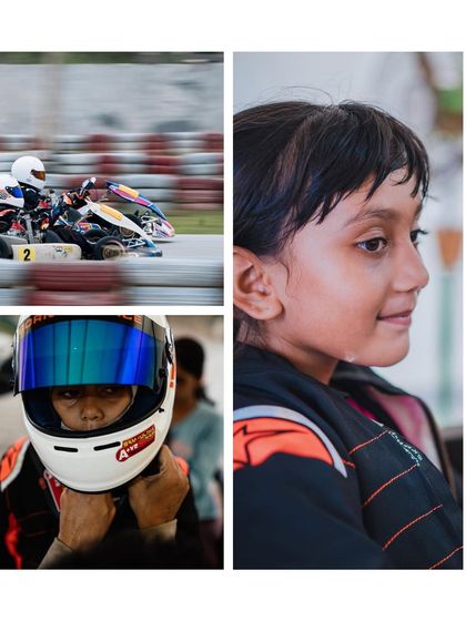 A collage celebrating our female driver, Samyuktha Nair, at the RMC National Championship.