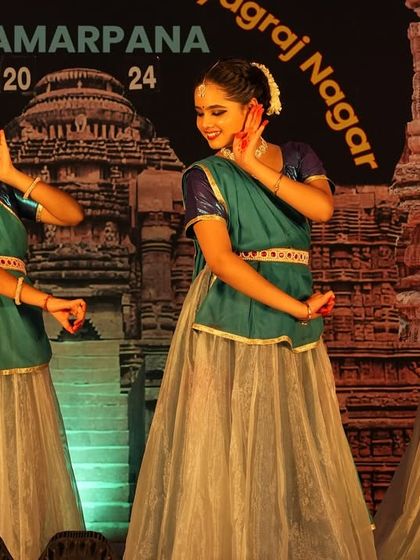 My students performing a group piece I choreographed for the 'Samarpana 2024' event. The choreography focuses on coordinated movements and expressive storytelling as a cohesive unit.