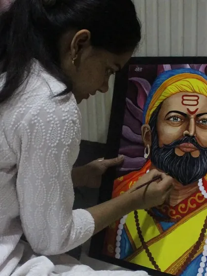 Here I am, adding the final touches to my Shivaji Maharaj painting. Every piece is handmade with complete focus and dedication, ensuring the final artwork is something you will treasure.