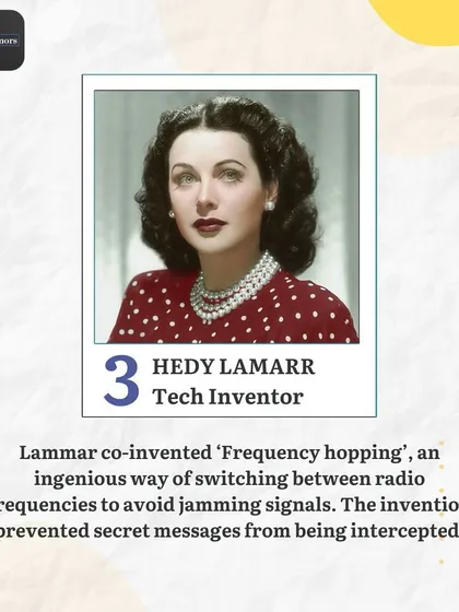 A tribute to Hedy Lamarr, a tech inventor who co-invented 'Frequency Hopping'. This ingenious technology prevented secret messages from being intercepted during WWII.