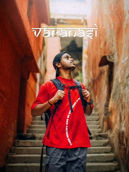 A self-portrait in the narrow, colorful lanes of Varanasi. This is me in my element, exploring and getting lost in the cities I film.