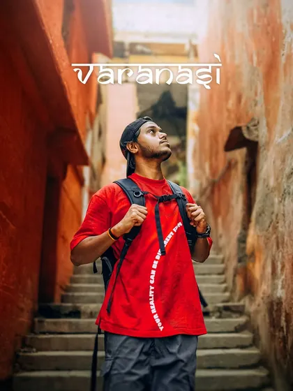 A self-portrait in the narrow, colorful lanes of Varanasi. This is me in my element, exploring and getting lost in the cities I film.