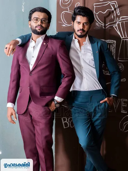 Had a great time getting Karikku's Lolan and George ready for their Grihalakshmi magazine feature. We styled them with two distinct, sharp suit looks, ensuring they were camera-ready.