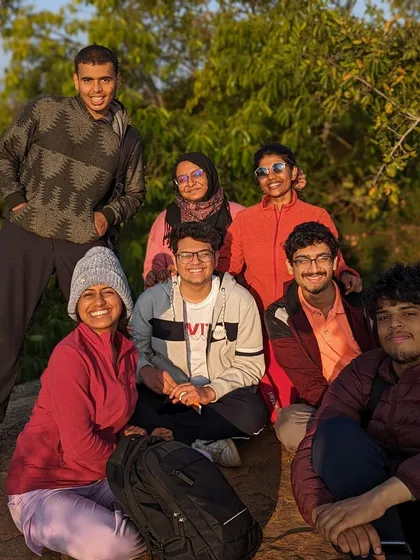 A group of friends on the Skandagiri sunrise trek.