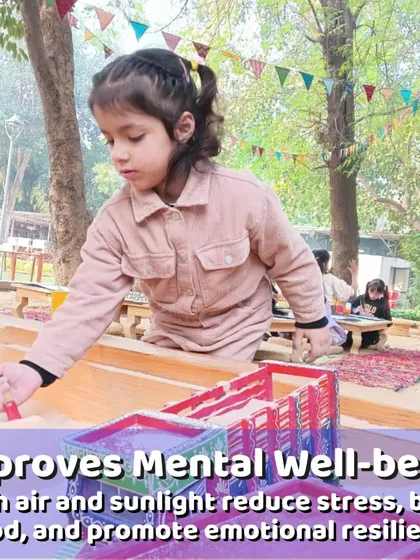 Even our indoor sandpit can feel like a day at the beach. This kind of play is known to reduce stress and improve mental well-being.