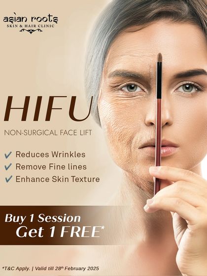 This graphic illustrates the powerful benefits of a non-surgical HIFU facelift. The treatment effectively reduces wrinkles and fine lines by stimulating deep collagen layers, enhancing your overall skin texture for a lifted appearance.