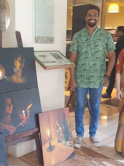 With another guest at the ArtMantram event. It's wonderful to discuss art with people who appreciate it.