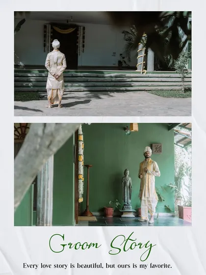 A collage telling the "Groom Story," showing him getting ready for the big day.