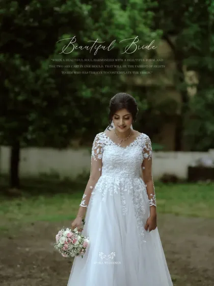 A portrait of the "Beautiful Bride," capturing her grace as she holds her bouquet, ready to walk down the aisle.