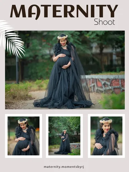This elegant black gown with a sheer cape offers a modern and dramatic option. It creates a powerful silhouette and is perfect for moms-to-be who want a high-fashion look.