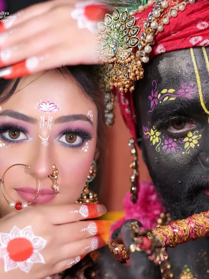 Makeup is an art form, and in my creative makeup modules, you will learn to bring stories to life. This Radha-Krishna inspired look showcases advanced techniques in character makeup and detailed artistry.