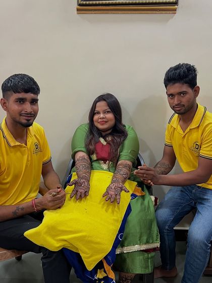 My team with a happy client, ready for her celebration.