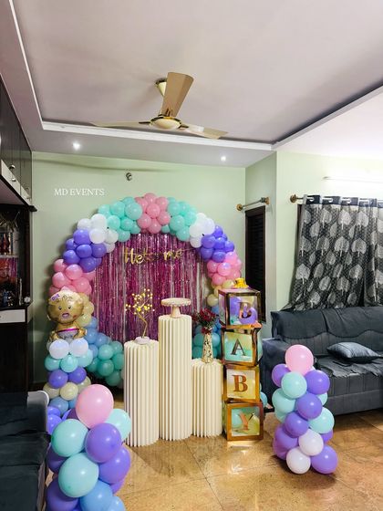 A complete view of the pastel-themed "Welcome Baby" decoration, perfect for transforming any corner of your home for the celebration.