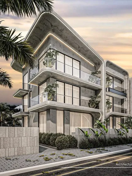 For this proposed residence in Goa, we explored futuristic, curvilinear forms to create a fluid and organic structure. The design uses clean concrete finishes, seamless glass balconies, and integrated lighting to craft a home that is in harmony with its lush, natural surroundings.