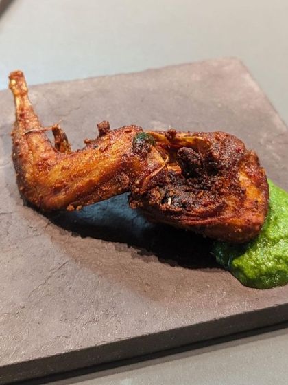 A closer look at the crispy fried quail I served during a collaboration. The rich masala rub is made from spices I source directly from Wayanad, ensuring every bite is packed with authentic flavour.