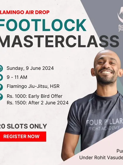 We offer specialized workshops that focus on complete skill systems. This poster is for our Footlock Masterclass, a two hour deep dive into entries, sweeps, and finishing mechanics, designed to give beginners a solid foundation in the leg lock game.
