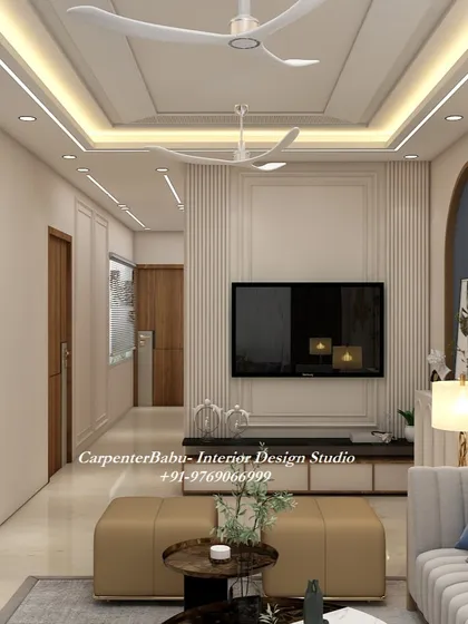 This view highlights the TV unit and the long, spacious layout of the living room, which is perfect for large families.