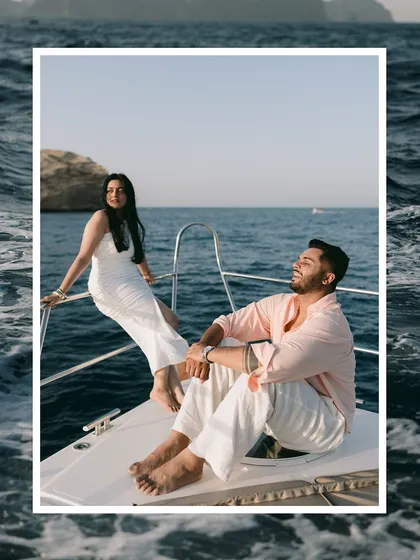 The groom enjoying a moment of bliss in the sun on the Omani sea, a shot that captures pure, relaxed happiness.