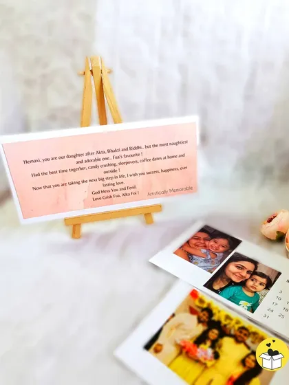 A closer look at the personal message card that accompanies the bride's calendar, making it more than just a calendar.
