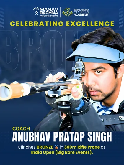 A proud moment for our academy as our coach, Anubhav Pratap Singh, clinches a Bronze medal in the 300m Rifle Prone event at the India Open. He leads our shooters by example.
