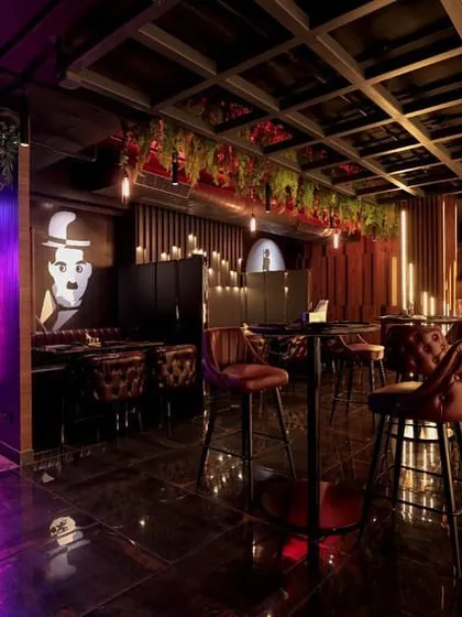 Another angle of the Harmony Inn project, showcasing how different lighting colors and effects can be used to define zones and create a vibrant, modern atmosphere in a commercial setting.